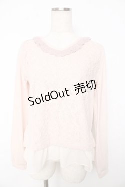 画像1: axes femme / 起毛レースVネックプルオーバー  ピンク Y-25-11-01-037-AX-TO-SZ-ZY