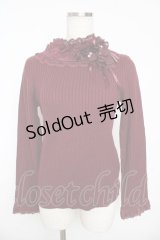 axes femme / レースネックニットトップス  ワイン Y-25-11-01-042-AX-TO-SZ-ZY