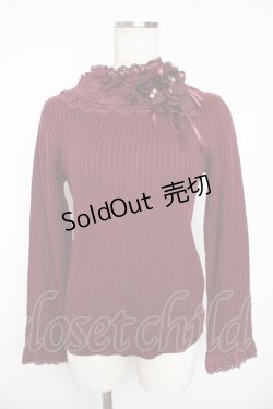 画像1: axes femme / レースネックニットトップス  ワイン Y-25-11-01-042-AX-TO-SZ-ZY