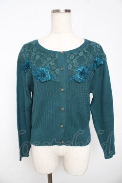 画像1: axes femme / レース切替モチーフ付カーディガン M グリーン Y-25-11-01-046-AX-TO-SZ-ZY