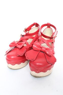 画像1: axes femme kawaii / スカラップ木底風シューズ M 赤 Y-25-11-05-043-AX-SH-SZ-ZY