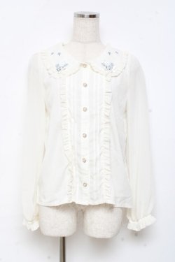 画像1: axes femme POETIQUE / 襟花刺繍ブラウス M 生成り Y-25-11-05-052-AX-BL-SZ-ZY