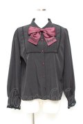 axes femme POETIQUE / 音符刺繍リボン付ブラウス M 黒 Y-25-11-05-057-AX-BL-SZ-ZY
