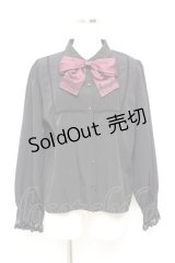 axes femme POETIQUE / 音符刺繍リボン付ブラウス M 黒 Y-25-11-05-057-AX-BL-SZ-ZY