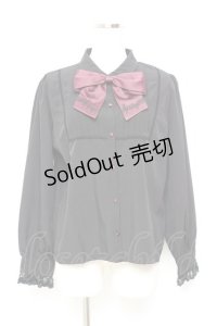 axes femme POETIQUE / 音符刺繍リボン付ブラウス M 黒 Y-25-11-05-057-AX-BL-SZ-ZY