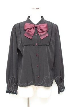 画像1: axes femme POETIQUE / 音符刺繍リボン付ブラウス M 黒 Y-25-11-05-057-AX-BL-SZ-ZY