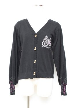 画像1: axes femme / 時計×歯車刺繍ニットカーディガン M 黒 Y-25-11-05-076-AX-TO-SZ-ZY