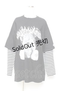 TRAVAS TOKYO / Punkish bear layered border L/S Tee/レイヤードボーダーくまプリントロングスリーブカットソー F ブラック Y-25-11-05-082-PU-TO-SZ-ZS