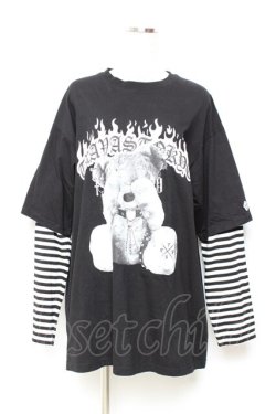 画像1: TRAVAS TOKYO / Punkish bear layered border L/S Tee/レイヤードボーダーくまプリントロングスリーブカットソー F ブラック Y-25-11-05-082-PU-TO-SZ-ZY
