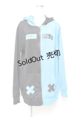 画像1: NieR Clothing / うさ耳付きTWO-TONE ZIP OUTER  黒×青 Y-25-11-05-083-PU-TO-SZ-ZY