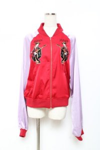 Jamieエーエヌケー / JAPANスカジャン M 赤×ラベンダー Y-25-11-05-088-LO-TO-SZ-ZY