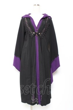 画像1: Ozz oneste / チャイナボタンロングカーディガン  黒×紫 Y-25-11-05-095-OO-TO-SZ-ZY