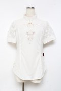 Ozz oneste / レース切替刺繍入りパフスリーブトップス  白 Y-25-11-05-099-OO-TO-SZ-ZY