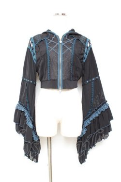 画像1: Ozz oneste / フード付きショートボレロ  黒×青 Y-25-11-05-100-OO-TO-SZ-ZY