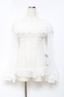 画像1: ATELIER PIERROT / Shirring Princess Sleeve Blouse-Lace-  白 Y-25-11-05-102-EL-BL-SZ-ZY