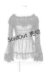 ATELIER PIERROT / Shirring Princess Sleeve Blouse-Lace-  黒 Y-25-11-05-103-EL-BL-SZ-ZY
