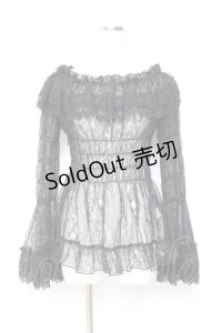 ATELIER PIERROT / Shirring Princess Sleeve Blouse-Lace-  黒 Y-25-11-05-103-EL-BL-SZ-ZY