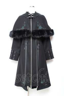 画像1: Ozz oneste / Dark Wizard ケープコート  黒×グリーン Y-25-11-05-105-OO-CO-SZ-ZY