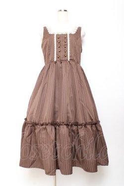 画像1: m petit by misako / TT*AOKストライプジャンパースカート L 中茶 Y-25-11-05-114-LO-OP-SZ-ZY