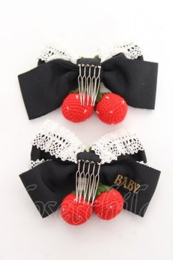 画像2: BABY,THE STARS SHINE BRIGHT / いちごとレースのリボンコーム  黒 Y-25-11-05-018-BA-AC-SZ-ZY