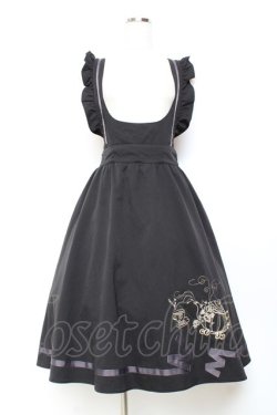 画像1: axes femme POETIQUE / ティータイム刺繍吊りスカート M 黒 Y-25-11-05-118-AX-SK-SZ-ZY