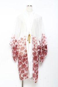axes femme kawaii / 彼岸花柄シアー着物風羽織 M 白 Y-25-11-05-123-AX-TO-SZ-ZY