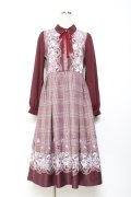 axes femme / グレンチェック花柄ワンピース M ワイン Y-25-11-05-127-AX-OP-SZ-ZY
