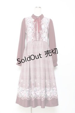 画像1: axes femme / グレンチェック花柄ワンピース M ワイン Y-25-11-05-127-AX-OP-SZ-ZY