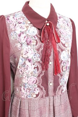 画像3: axes femme / グレンチェック花柄ワンピース M ワイン Y-25-11-05-127-AX-OP-SZ-ZY