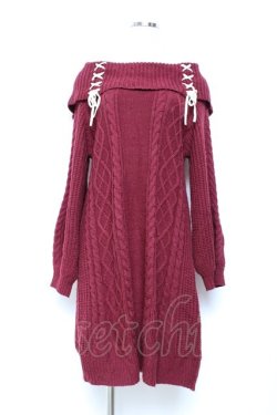 画像1: axes femme / Ｗ編み上げニットチュニック F ワイン Y-25-11-05-128-AX-OP-SZ-ZY