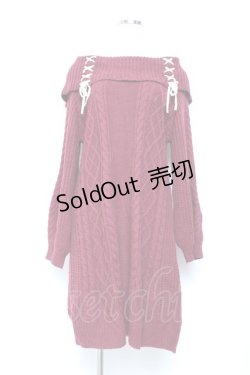 画像1: axes femme / Ｗ編み上げニットチュニック F ワイン Y-25-11-05-128-AX-OP-SZ-ZY