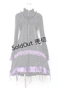 Ozz oneste / 姫袖裾プリーツサテンリボンワンピース  黒×紫 Y-25-11-05-133-OO-OP-SZ-ZY