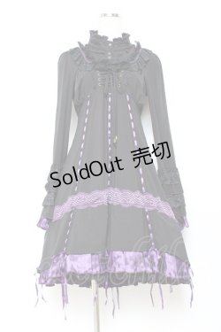 画像1: Ozz oneste / 姫袖裾プリーツサテンリボンワンピース  黒×紫 Y-25-11-05-133-OO-OP-SZ-ZY