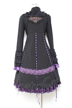 画像2: Ozz oneste / 姫袖裾プリーツサテンリボンワンピース  黒×紫 Y-25-11-05-133-OO-OP-SZ-ZY