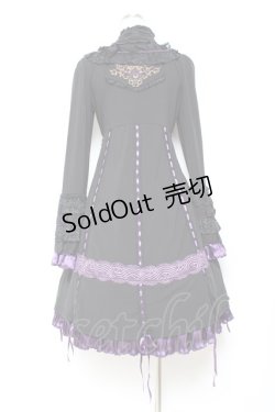 画像2: Ozz oneste / 姫袖裾プリーツサテンリボンワンピース  黒×紫 Y-25-11-05-133-OO-OP-SZ-ZY