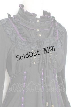 画像4: Ozz oneste / 姫袖裾プリーツサテンリボンワンピース  黒×紫 Y-25-11-05-133-OO-OP-SZ-ZY