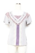 Ozz oneste / 刺繍入りフロントレーストップス  グレー Y-25-11-05-139-OO-TO-SZ-ZY