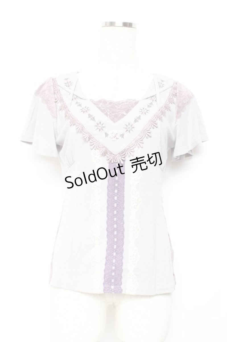 画像1: Ozz oneste / 刺繍入りフロントレーストップス  グレー Y-25-11-05-139-OO-TO-SZ-OS (1)