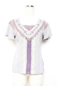 Ozz oneste / 刺繍入りフロントレーストップス  グレー Y-25-11-05-139-OO-TO-SZ-OS