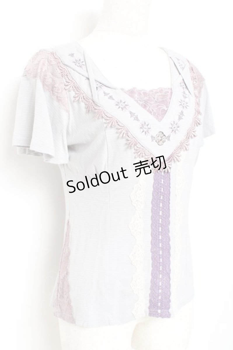 画像3: Ozz oneste / 刺繍入りフロントレーストップス  グレー Y-25-11-05-139-OO-TO-SZ-OS (3)