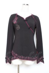 Ozz oneste / 裾プリントチャイナトップス  黒×紫 Y-25-11-05-141-OO-TO-SZ-OS
