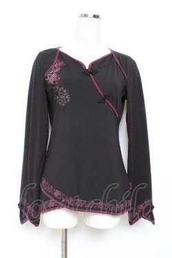 画像1: Ozz oneste / 裾プリントチャイナトップス  黒×紫 Y-25-11-05-141-OO-TO-SZ-ZY