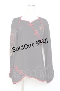 Ozz oneste / 和刺繍チャイナボタントップス  黒 Y-25-11-05-142-OO-TO-SZ-ZY