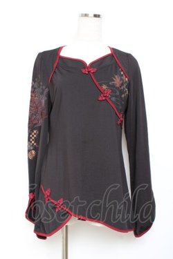 画像1: Ozz oneste / 和刺繍チャイナボタントップス  黒 Y-25-11-05-142-OO-TO-SZ-ZY