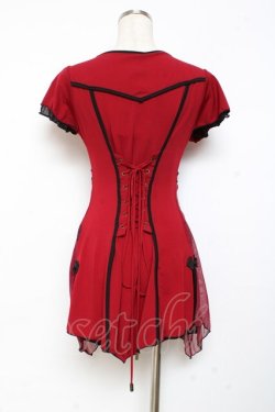 画像2: Ozz oneste / メッシュ重ねチャイナチュニック  赤 Y-25-11-05-144-OO-OP-SZ-ZY