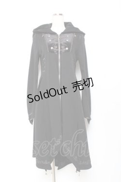 画像1: Ozz oneste / 薔薇刺繍イレギュラーヘムパーカー  黒 Y-25-11-05-148-OO-JA-SZ-ZY