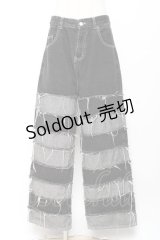 ANOTHER SELF / ダメージデニムパンツ M 黒×グレー Y-25-11-05-158-PU-PA-SZ-ZY