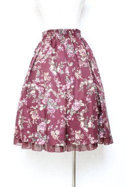 画像2: axes femme / 花柄タックスカート M ワイン Y-25-11-05-172-AX-SK-SZ-ZY