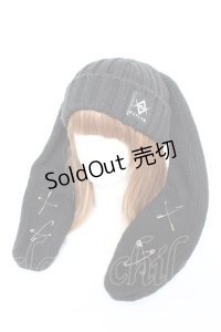 REFLEM / 安全ピン付きうさ耳ニットキャップ F ブラック Y-25-11-05-036-PU-AC-SZ-ZY