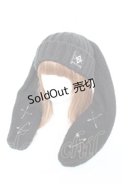 画像1: REFLEM / 安全ピン付きうさ耳ニットキャップ F ブラック Y-25-11-05-036-PU-AC-SZ-ZY